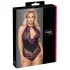 Cottelli Plus Size - kūno kostiumas - gėlėtas raštas - juoda/violetinė - 3XL