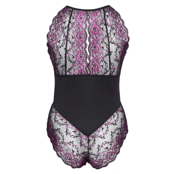 Cottelli Plus Size - kūno kostiumas - gėlėtas raštas - juoda/violetinė - 3XL