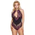 Cottelli Plus Size - kūno kostiumas - gėlėtas raštas - juoda/violetinė - 4XL
