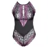 Cottelli Plus Size - kūno kostiumas - gėlėtas raštas - juoda/violetinė - 4XL