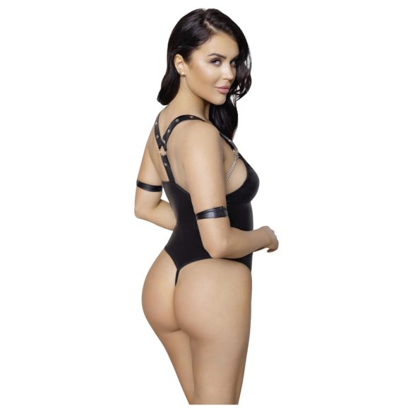 Cottelli Bondage - atvira blizgi bodis su žiedais - juoda - M