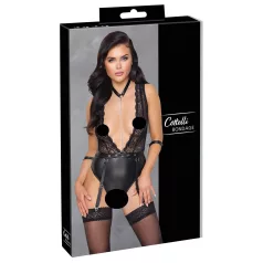   Cottelli Bondage - moteriškas nėriniuotas body su apykakle - juodas - L