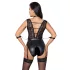 Cottelli Bondage - moteriškas nėriniuotas body su apykakle - juodas - L