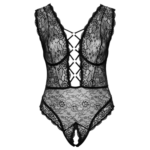 Cottelli Curves Plus Size - permatomas raštuotas bodis - juodas