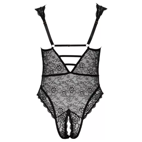 Cottelli Curves Plus Size - permatomas raštuotas bodis - juodas