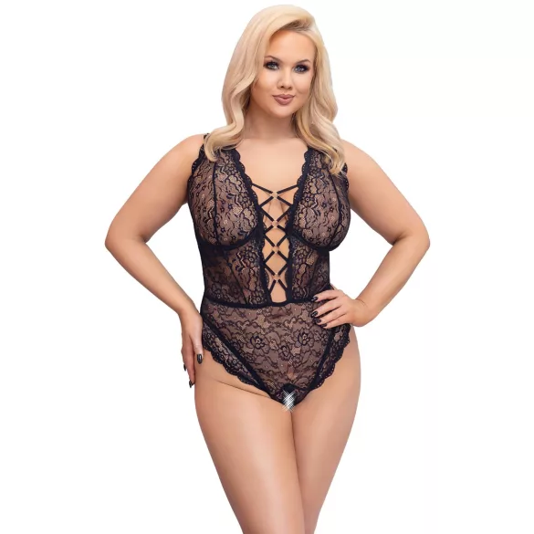 Cottelli Curves Plus Size - permatomas raštuotas bodis - juodas - 90D/XL