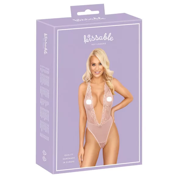 Kissable - moteriškas nėriniuotas bodis - rožinis