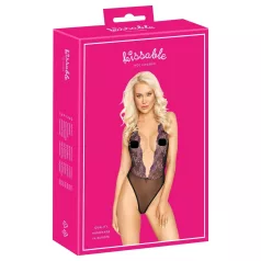 Bučiuojamas - juodas bodis su rožiniu siuvinėjimu - L/XL