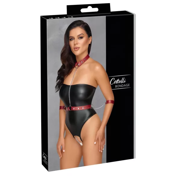 Cottelli Bondage - blizgantis bodis su rankų antrankiais - juodas