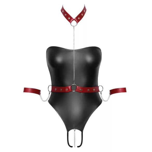 Cottelli Bondage - blizgantis bodis su rankų antrankiais - juodas