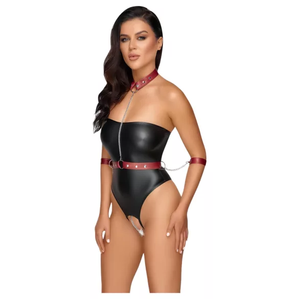Cottelli Bondage - blizgantis bodis su rankų antrankiais - juodas - M