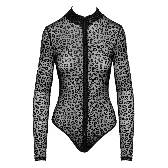 Noir - leopardo rašto, ilgomis rankovėmis bodis (juodas) - M