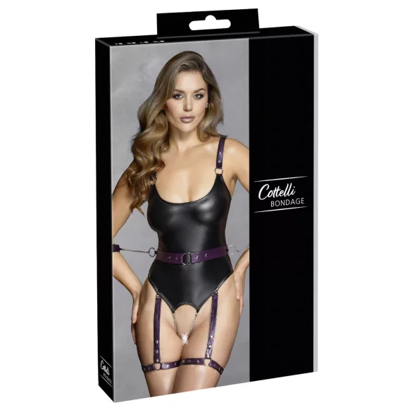 Cottelli - atvira bondage bodi su antrankiais - juoda - L