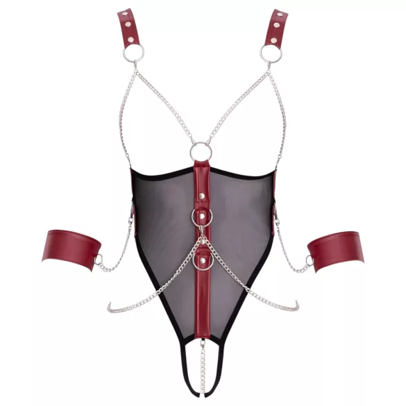 Cottelli Bondage - atvira bodis su dirželiais ir grandinėle - juodas - L
