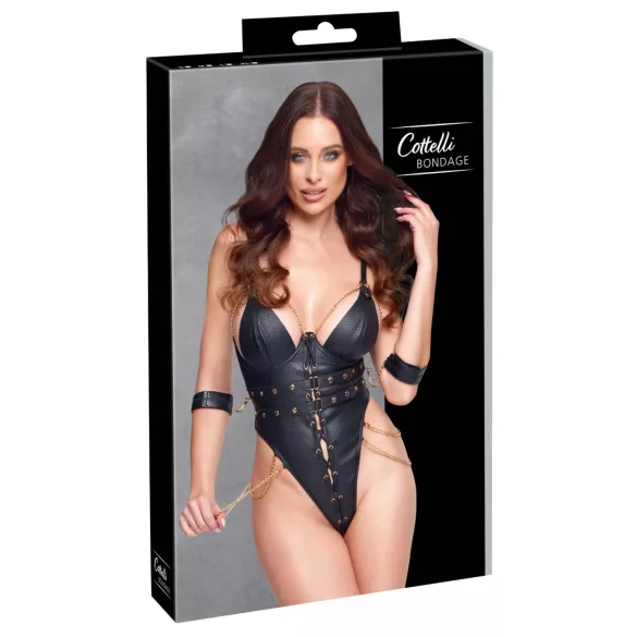 Cottelli - grandinėlėmis puoštas bondage bodis (juodas) - M