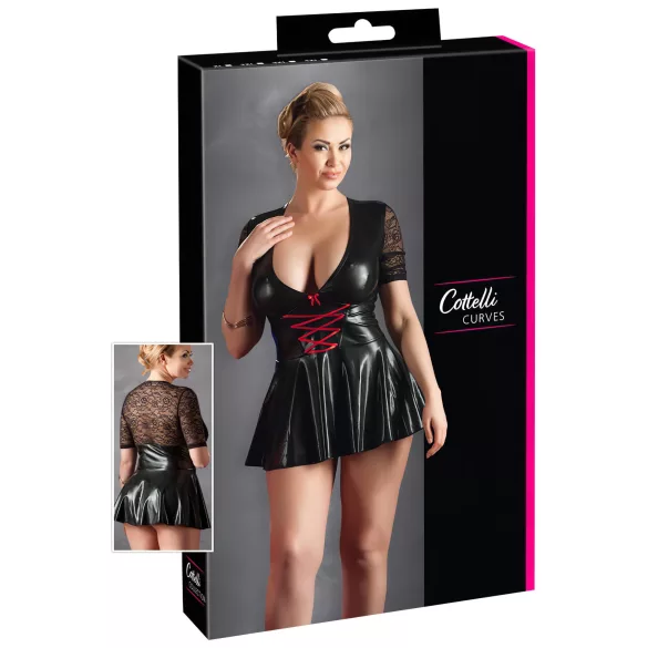 Cottelli Plus Size - blizgi suknelė su raudonu korsetu - juoda