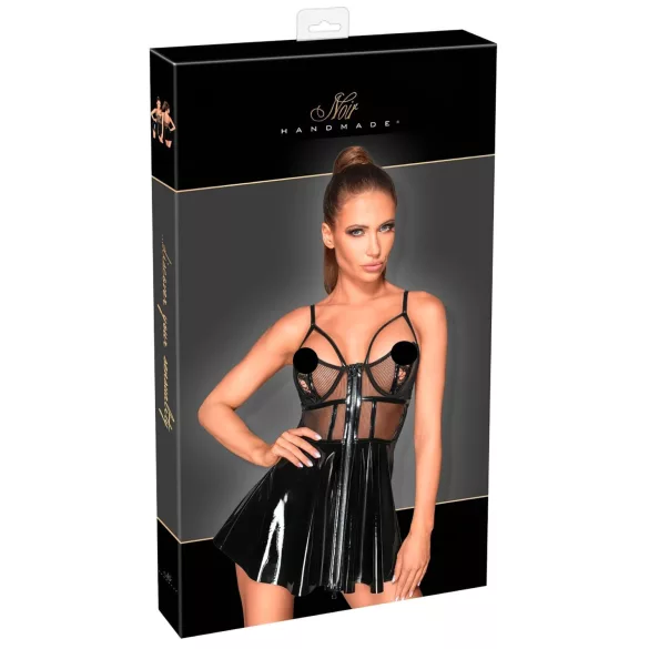 Noir - lakinė suknelė su tinkleliu - juoda - XL
