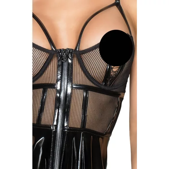 Noir - lakinė suknelė su tinkleliu - juoda - XL