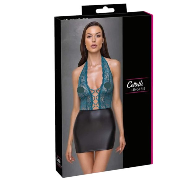 Cottelli - seksualus nėriniuotas korsetas - blizgi suknelė - juoda žalia - XL