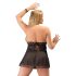 Cottelli Plus Size - juodas nėriniuotas babydoll villstis