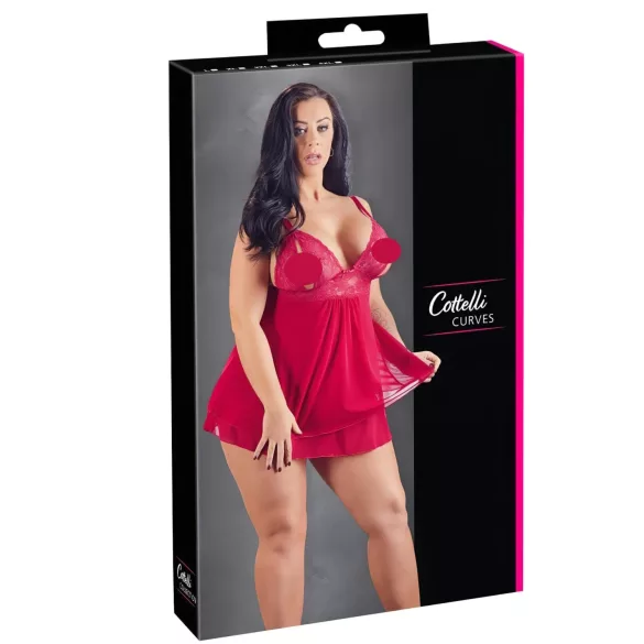 Cottelli Plus Size - nėriniuotas laisvas babydoll naktinukai - raudoni - XL