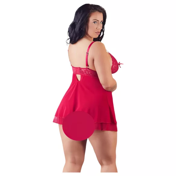 Cottelli Plus Size - nėriniuotas laisvas babydoll naktinukai - raudoni - XL