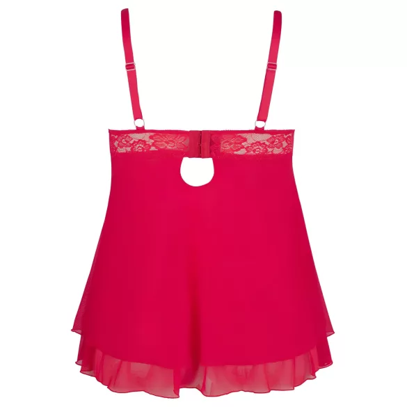 Cottelli Plus Size - nėriniuotas laisvas babydoll naktinukai - raudoni - XL
