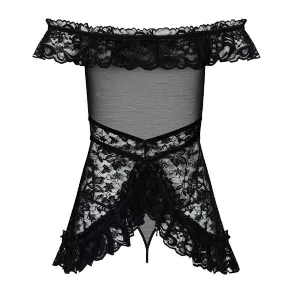 Obsessive - babydoll naktinukai su raukiniais ir stringai - juoda - L/XL