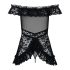 Obsessive Flores - raukinuotasis babydoll ir stringai (juoda) - L/XL
