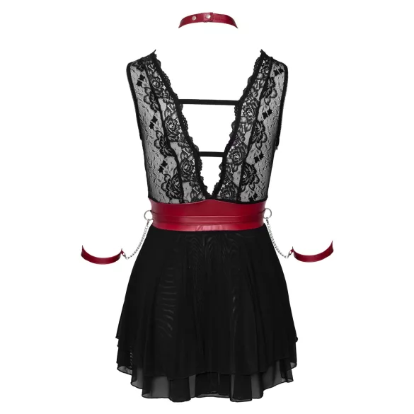 Cottelli Bondage - nėriniuota juoda babydoll su dirželiu