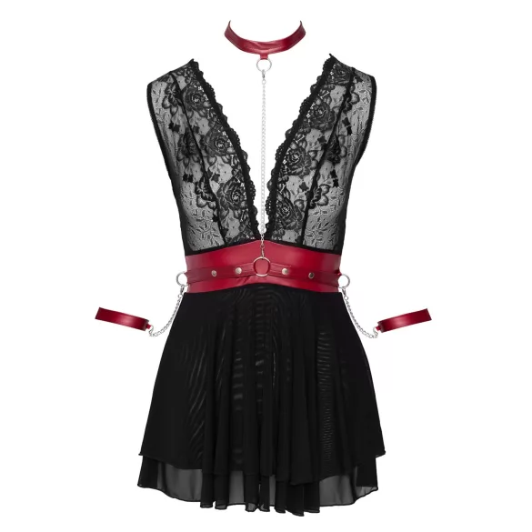 Cottelli Bondage - nėriniuota juoda babydoll su dirželiu - L