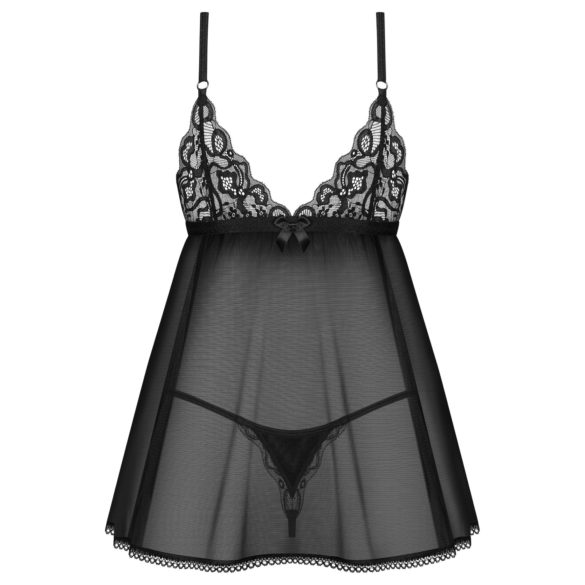 Obsessive Blomentis - nėriniuotas babydoll rinkinys - juodas