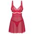 Obsessive Cupide Desir - permatomas nėriniu naktinukų komplektas (raudonas) - L/XL