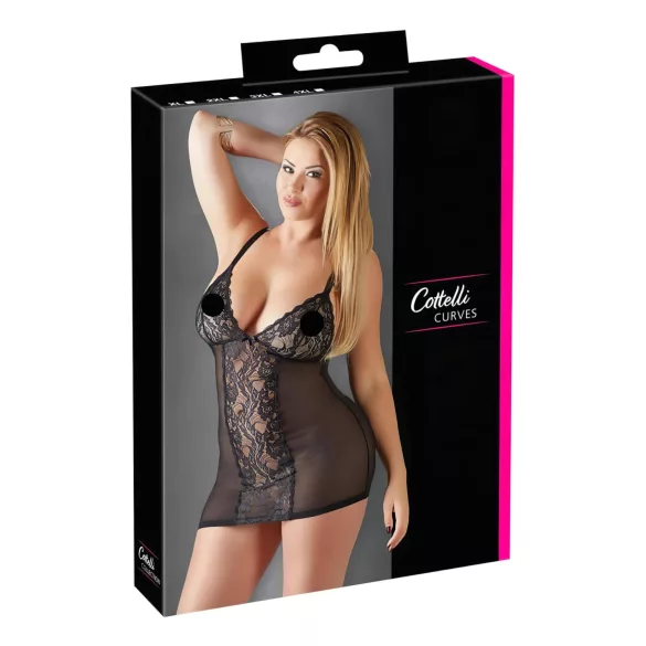 Cottelli Plus Size - naktinukai didesniems dydžiams - permatomi nėriniai - juodi
