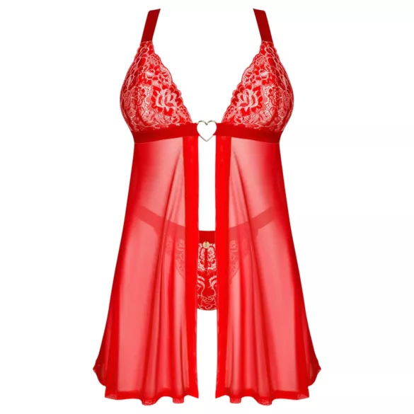 Obsessive Elianes - nėriniuotas babydoll komplektas (raudonas)