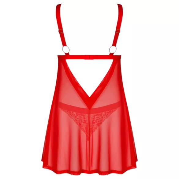Obsessive Elianes - nėriniuotas babydoll komplektas (raudonas)