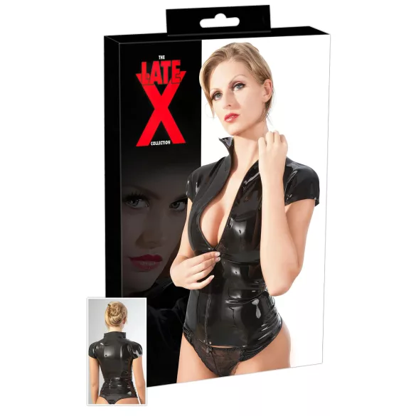 LATEX - moteriški lateksiniai marškinėliai su užtrauktuku - juodi