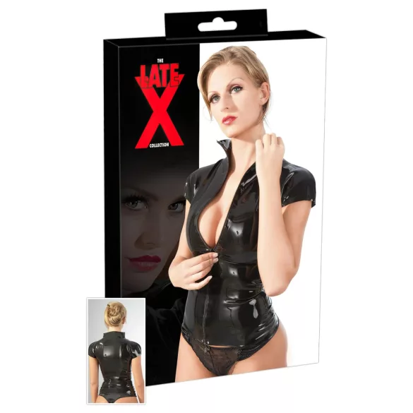 Latex užsegama trumpų rankovių moteriška palaidinė (juoda)