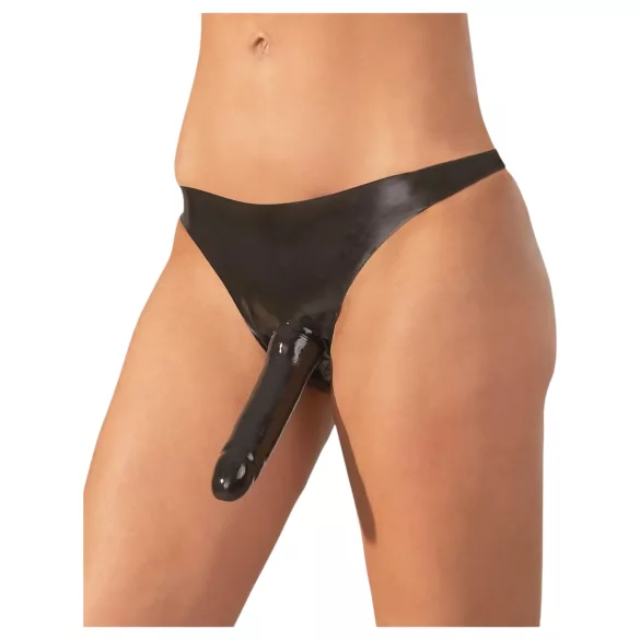 LATEX - moteriškos apatinės su išoriniu dildo - juodos, S-L dydis