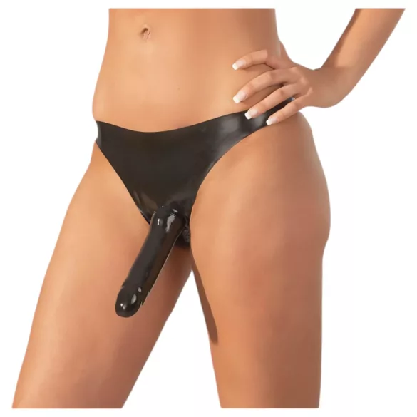LATEX - moteriškos apatinės su išoriniu dildo - juodos, S-L dydis