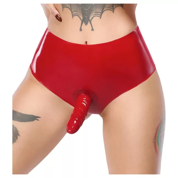 LATEX - apatiniai su tikrovišku dildo (raudona)