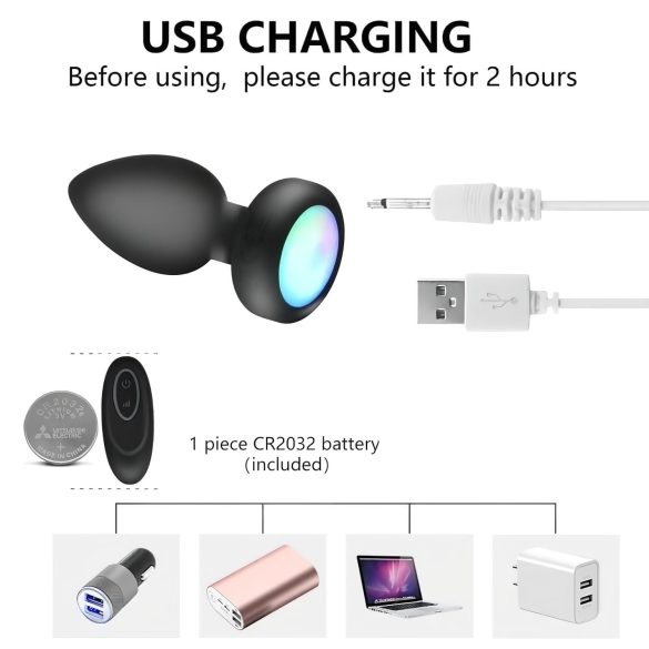 Mrow - analinis vibratorius su nuotoliniu valdymu ir šviesa - juodas