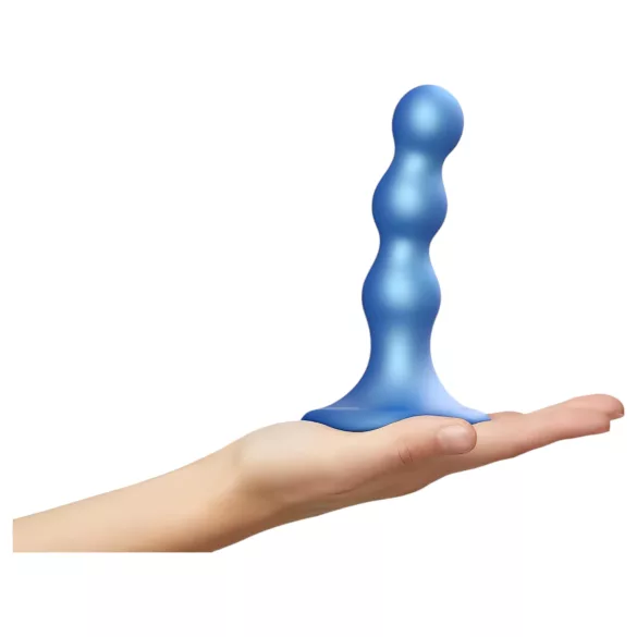 Strap-on-me - dildo su rutuliukais ir siurbtuku - mėlynas, S dydis