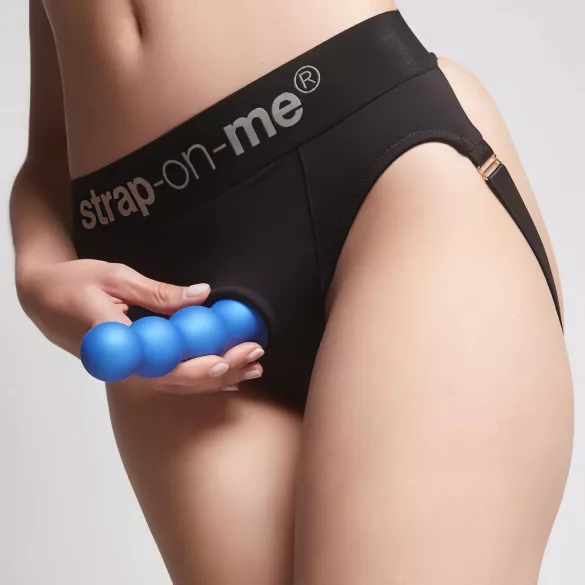 Strap-on-me - dildo su rutuliukais ir siurbtuku - mėlynas, S dydis