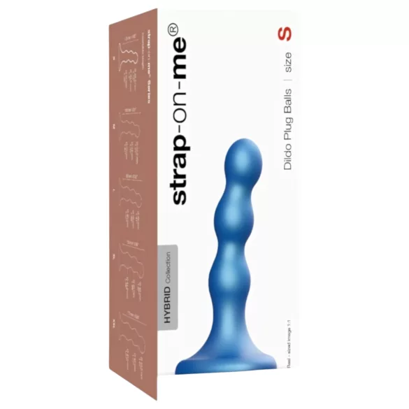 Strap-on-me - dildo su rutuliukais ir siurbtuku - mėlynas, S dydis