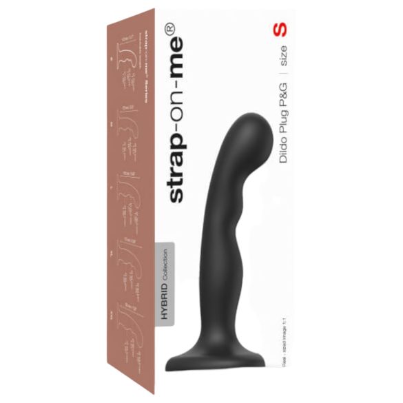 Strap-on-me - lenktas dildo su siurbtuku - juodas, S dydis