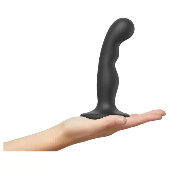Strap-on-me - lenktas dildo su siurbtuku - juodas, S dydis
