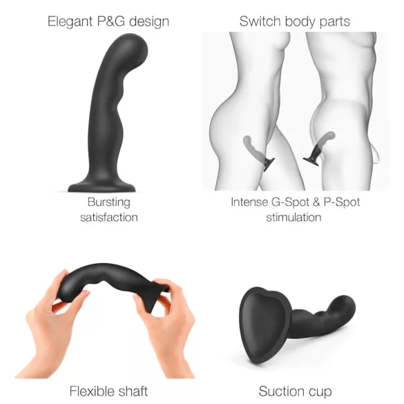 Strap-on-me - lenktas dildo su siurbtuku - juodas, S dydis