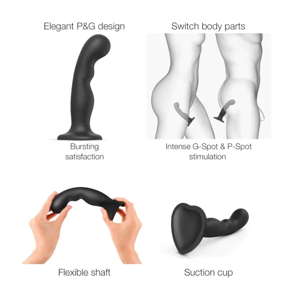 Strap-on-me - dildo su dirželiu - lenktas, su siurbtuku - juodas