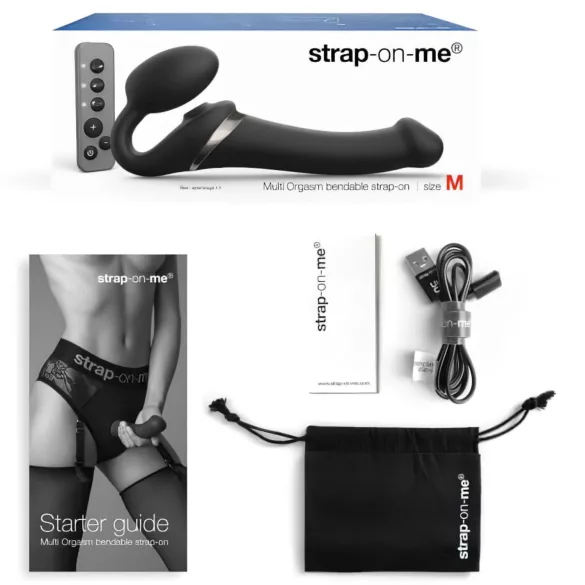 Strap-on-me - prisegamas vibratorius su oro bangų funkcija - juodas, M dydis